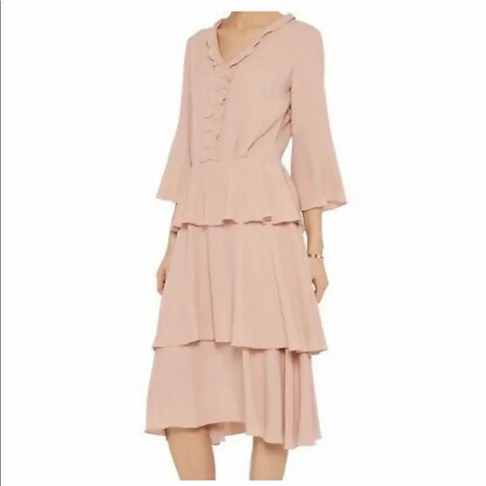 Iris & Ink Ruffled tiered crepe dress size 8 beige pink